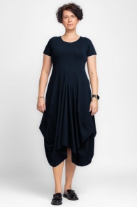 Rochie lunga in colturi, din tricot de bumbac, bleumarin