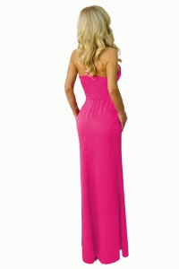 Rochie lunga Sharron, cu slit amplu pe picior si bretea pe un umar, Roz pal , Marime S/M - Img 3