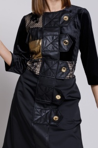 Rochie MAGNO neagra cu insertii de dantela si piele ecologica - Img 3