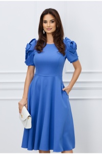 Rochie MBG albastra cu trandafiri la maneci