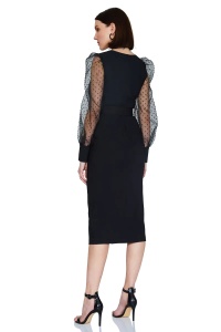 Rochie midi neagra de dama cu maneca lunga din tulle Carla - Img 3