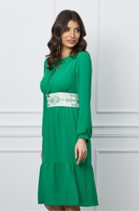 Rochie Moze verde cu broderie in talie