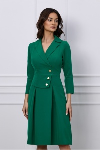 Rochie Moze verde cu nasturi si peplum pe talie