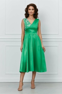 Rochie Moze verde din tafta cu broderie la bust
