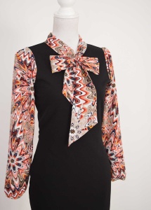 Rochie office cu esarfa si maneci multicolore - Img 2