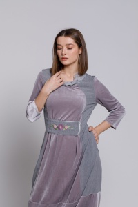 Rochie RAELYN din catifea gri si poplin - Img 1