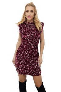 Rochie scurta pentru evenimente YsabeLL, cu paiete stralucitoare si umerii supradimensionati, Rosu, Marime S/M - Img 6
