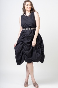 Rochie spectaculoasa neagra, din poplin satinat, cu falduri
