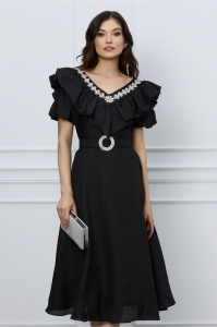 Rochie Suzzie neagra cu strasuri si curea in talie