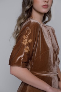 Rochie TASIA24 din catifea cappuccino - Img 2