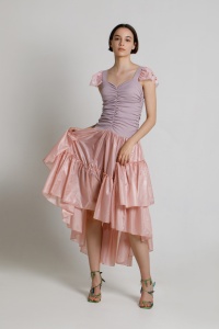 Rochie VALY casual roz asimetrica cu volane - Img 7