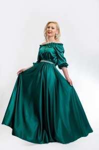 Rochie Verde Zonia Lunga din Satin cu Cordon, Malika Fashion - Img 4