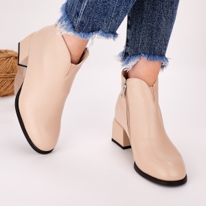 Botine Cu Toc Gros Dama Bej Cu Fermoar Brota - Img 2