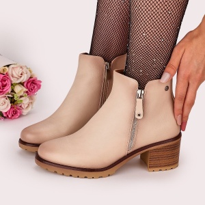 Botine Cu Toc Gros Dama Bej Cu Fermoar Uinir - Img 4