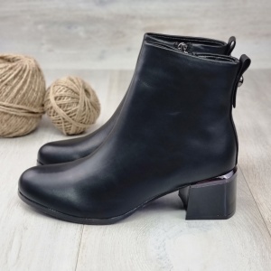 Botine Cu Toc Gros Damă Negre Cu Fermoar Euphrasia - Img 1
