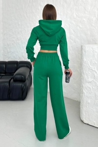 Compleu casual WalKING Time, hanorac si pantaloni cu dungi in relief, Verde - Img 2