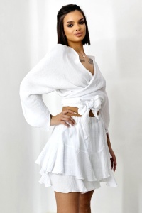 Compleu Wichita, camasa, legare sub bust si fusta pantaloni croi scurt, Alb, Marime S/M/L - Img 3