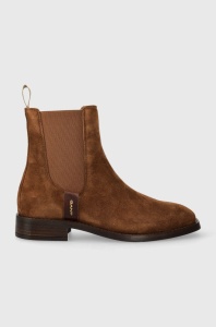 Gant botine din piele intoarsa Fayy femei, culoarea maro, cu toc plat, 27553384.G45