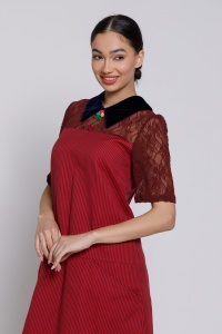 GENNY dress in fabric with red stripes and lace - Img 3