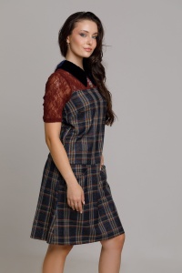 GENNY navy check and cherry lace dress - Img 2
