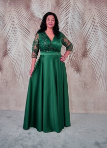 Rochia lunga din tafta verde cu broderie 3D Britney - Img 3