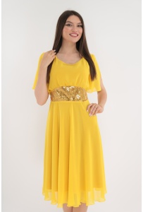 Rochie clos galbena cu cordon din paiete