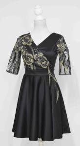 Rochie de ocazie din tafta neagra cu broderie aurie Alice 2 - Img 2