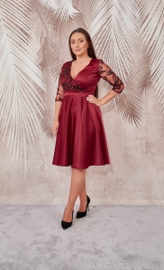 Rochie de ocazie din tafta visinie cu broderie 3D Britney - Img 4