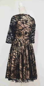 Rochie de ocazie din tiul cu broderie catifea neagra si saten bej Carmen - Img 4