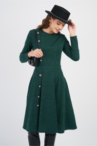 Rochie DY Fashion office din tricot verde cu nasturi pe o parte