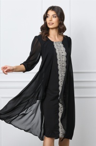 Rochie Ella Collection Genoveva neagra cu broderie si capa din voal