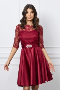 Rochie Ella Collection Mimi bordo cu dantela la bust si cordon in talie