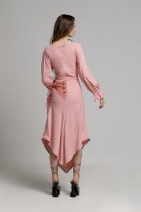 Rochie HARRIS roz pudrat cu esarfa brodata - Img 7
