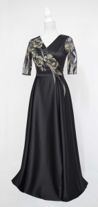 Rochie lunga din tafta neagra cu broderie aurie Alice 2 - Img 1