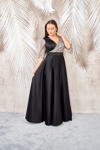 Rochie lunga din tafta neagra cu tulle cu gliter Noelia - Img 2