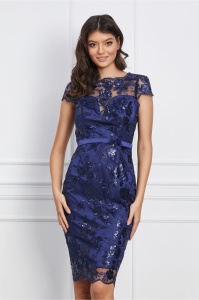 Rochie MBG bleumarin din dantela si paiete