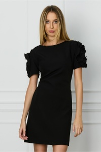 Rochie MBG neagra cu flori maxi pe maneci