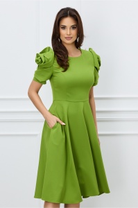 Rochie MBG verde cu trandafiri la maneci