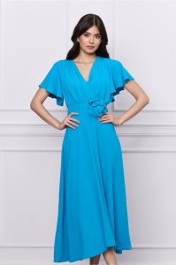 Rochie Moze albastra cu floare in talie