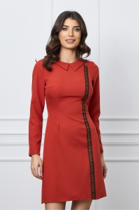 Rochie Moze caramizie cu guler si banda florala decorativa