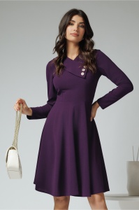 Rochie Moze office din crep mov si nasturi la bust