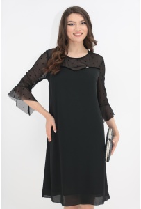 Rochie neagra din voal si tull cu buline din catifea
