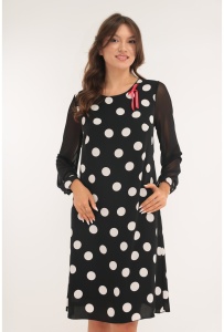 Rochie neagra eleganta cu buline albe si fundita rosie