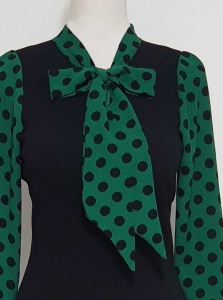 Rochie office cu maneci si esarfa verde cu buline - Img 2
