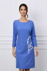 Rochie Rania bleu cu insertie alba catifelata
