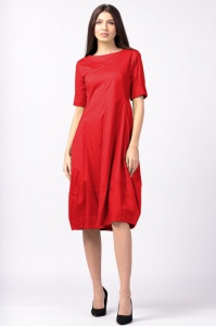 Rochie rosie, lalea, cambrata, cu fermoar, din poplin de bumbac