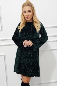 Rochie scurta de seara Tamina, cu paiete si fundita oversize la spate, Verde inchis, Marime S/M/L - Img 5