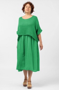 Rochie suprapusa cu bluza plasa, din bumbac, verde intens