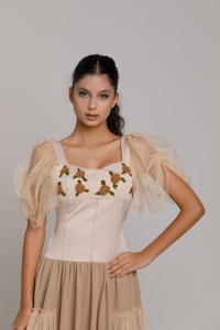 Rochie VALY24 crem cu volănașe din tul - Img 3