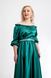 Rochie Verde Zonia Lunga din Satin cu Cordon, Malika Fashion - Img 1